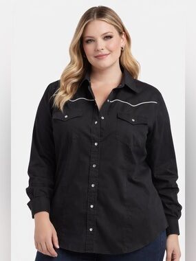 Casual Button Down 1X Plus Black Western Snap Shirt Cowboy Retro Y2K Inspired